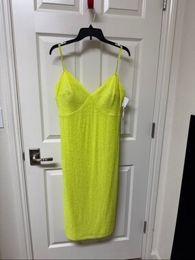 Siena Studio Neon Yellow Sequin Slip Dress